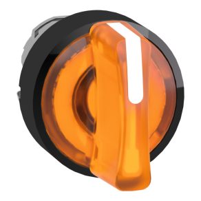   Schneider Electric Harmony XB4 - ZB4BK15537 - comutator selector metalic iluminat, Ø22, 3 poziții, portocaliu, revenire centrală, margine neagră