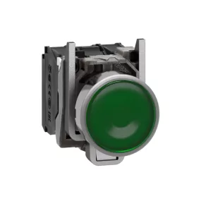   Schneider Electric Harmony XB4 - XB4BW33G5 - buton de iluminare LED complet din metal, Ø22, cu revenire, 1NO+1NC, 120 V c.a., verde