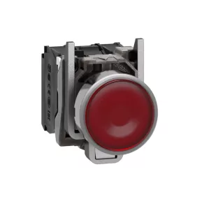   Schneider Electric Harmony XB4 - XB4BW34G5 - buton de comandă cu iluminare LED, integral din metal, Ø22, cu revenire, 1NO+1NC, 120 V c.a., roșu