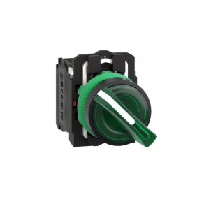   Schneider Electric Harmony XB5 - XB5AK123B5 - comutator selector complet din plastic, iluminat cu LED, Ø22, 2 poziții, 24 V, 1NO+1NC, verde