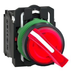   Schneider Electric Harmony XB5 - XB5AK124M5 - comutator selector complet din plastic, iluminat cu LED, Ø22, 2 poziții, 230 VAC, 1NO+1NC, roșu