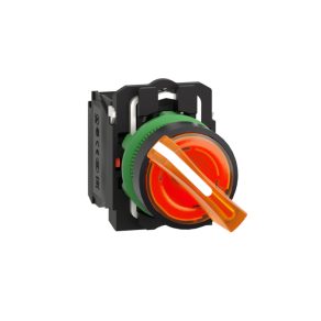   Schneider Electric Harmony XB5 - XB5AK125B5 - comutator selector complet din plastic, iluminat cu LED, Ø22, 2 poziții, 24 V, 1NO+1NC, portocaliu