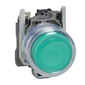   Schneider Electric Harmony XB4 - ATEX D - XB4BP383M5EX - buton iluminat complet, Ø22, metal, 1NO, verde, cu capac de protecție transparent, 240 V c.a.
