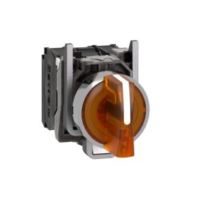   Schneider Electric Harmony XB4 - XB4BK135M5 - întrerupător LED complet metalic, Ø22, 3 poziții, 230 VAC, 1NO+1NC, portocaliu