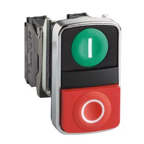   Schneider Electric Harmony XB4 - XB4BL73415 - buton cu două capete, integral din metal, Ø22, 1NO+1NC, „I” verde, „O” roșu proeminent