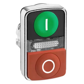   Schneider Electric Harmony XB4 - ZB4BW7L3741 - cap de buton metalic luminos cu două capete, Ø22, cu revenire, 1 buton verde „I” și 1 buton roșu proeminent „O”