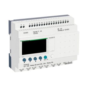   Schneider Electric Zelio Logic - SR3B261JD - releu programabil, extensibil, afișaj LCD, 10 DI + 6 DI/AI, 10 relee DO, cu ceas intern, 12 VCC