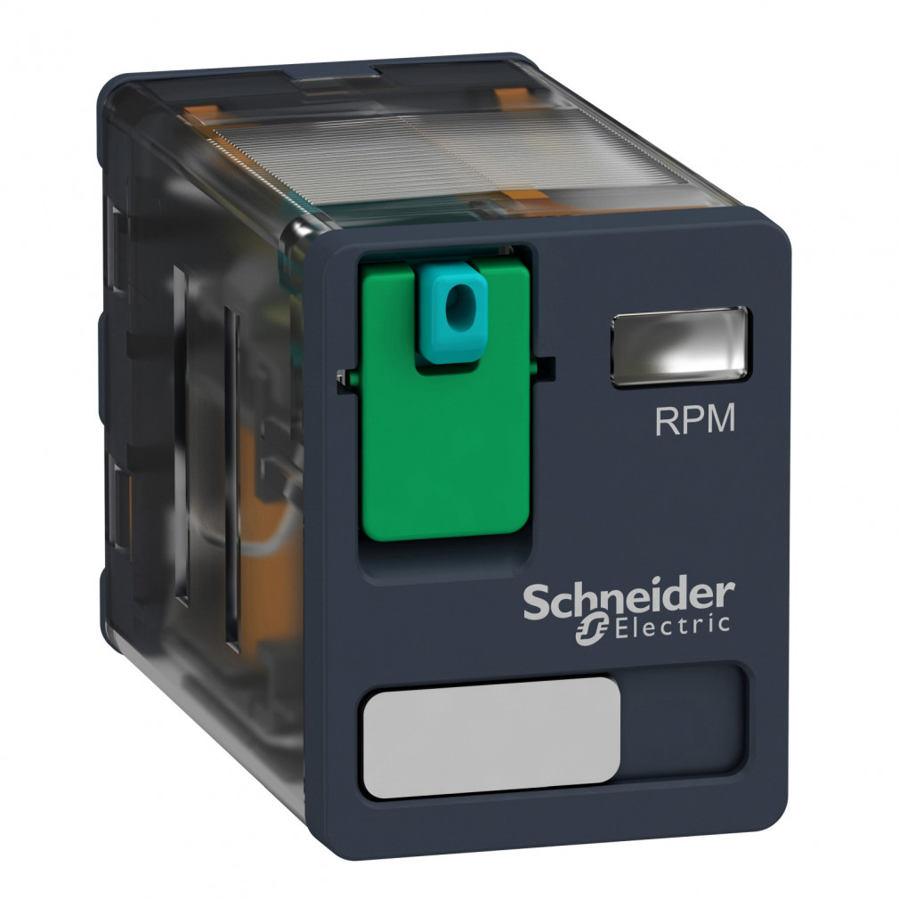 Schneider releu de putere, 2CO, 15A, 12VDC, cu buton de testare RPM21JD