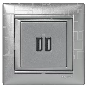   Priză de încărcare Legrand Valena 2xUSB, 1500 mA, aluminiu - 770270