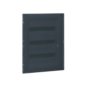   Cutie de distribuție încastrată Legrand Practibox3, ușă transparentă de culoare fum, terminal de protecție la pământ și neutru, 3 rânduri de 54 module, 592x422 - 401758
