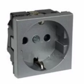   Priză Legrand Program Mosaic 2P+F cu borne cu șurub, obturator de siguranță (GYV), aluminiu - 79213