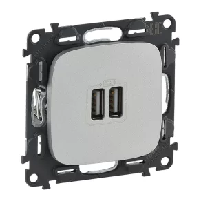   Priză dublă USB Legrand Valena Allure, cu capac, aluminiu - 754997