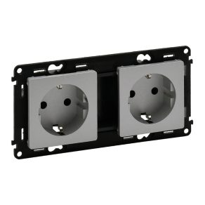   Priză de perete Legrand Valena Life 2x2P+F cu obturator de siguranță, cablare cu arc, aluminiu - 753322