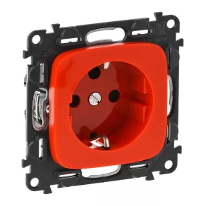   Priză Legrand Valena Allure 2P+F cu obturator de siguranță, blocată, cu capac, roșie - 753132