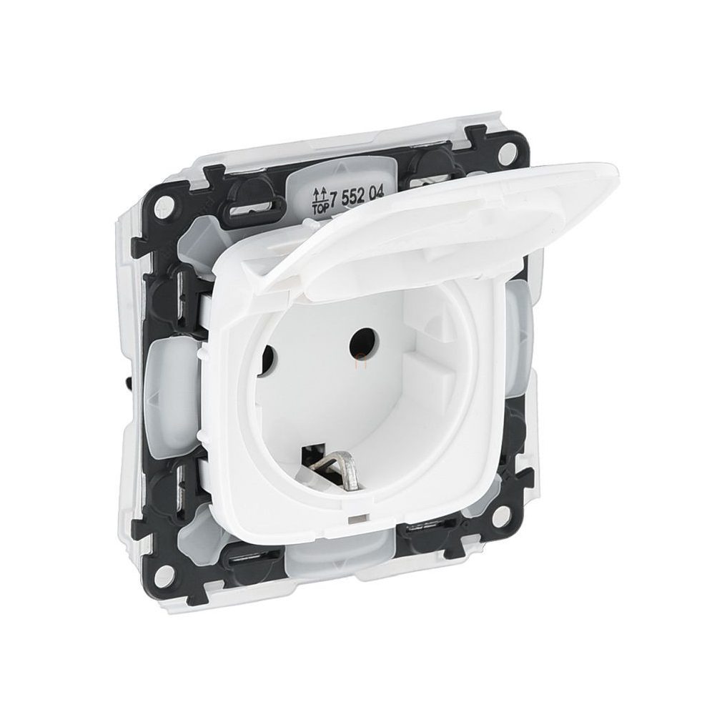 Legrand Valena Allure alb 2P+F priză cu capac de siguranță, capac rabatabil, IP44 alb 755204