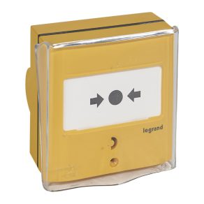  Buton manual LeGrand pentru sistem de alarmă de incendiu, galben RAL 1032, cu 1 contact inversor - 5A-24V=, IP30-IK07 - 138025