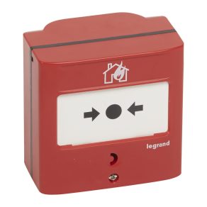   Buton manual LeGrand pentru sisteme de detectare și alarmare incendiu, cu acțiune simplă, roșu RAL 3000, cu 2 contacte de comutare - 5A-24V=, IP30-IK07 - 138068