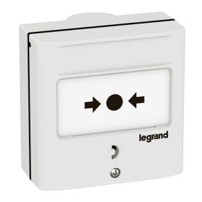   Transmițător manual de semnal Legrand pentru oprire de urgență, alb RAL 9003, cu 1 contact inversor-5A-24V=, IP30-IK07 - 138071