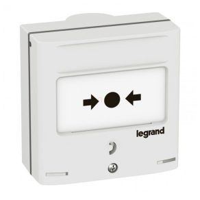   Transmițător manual de semnal Legrand pentru oprire de urgență, cu 2 indicatoare LED (1 roșu + 1 verde), alb RAL 9003, cu 2 contacte de comutare-5A-24V=, IP30-IK07 - 138074