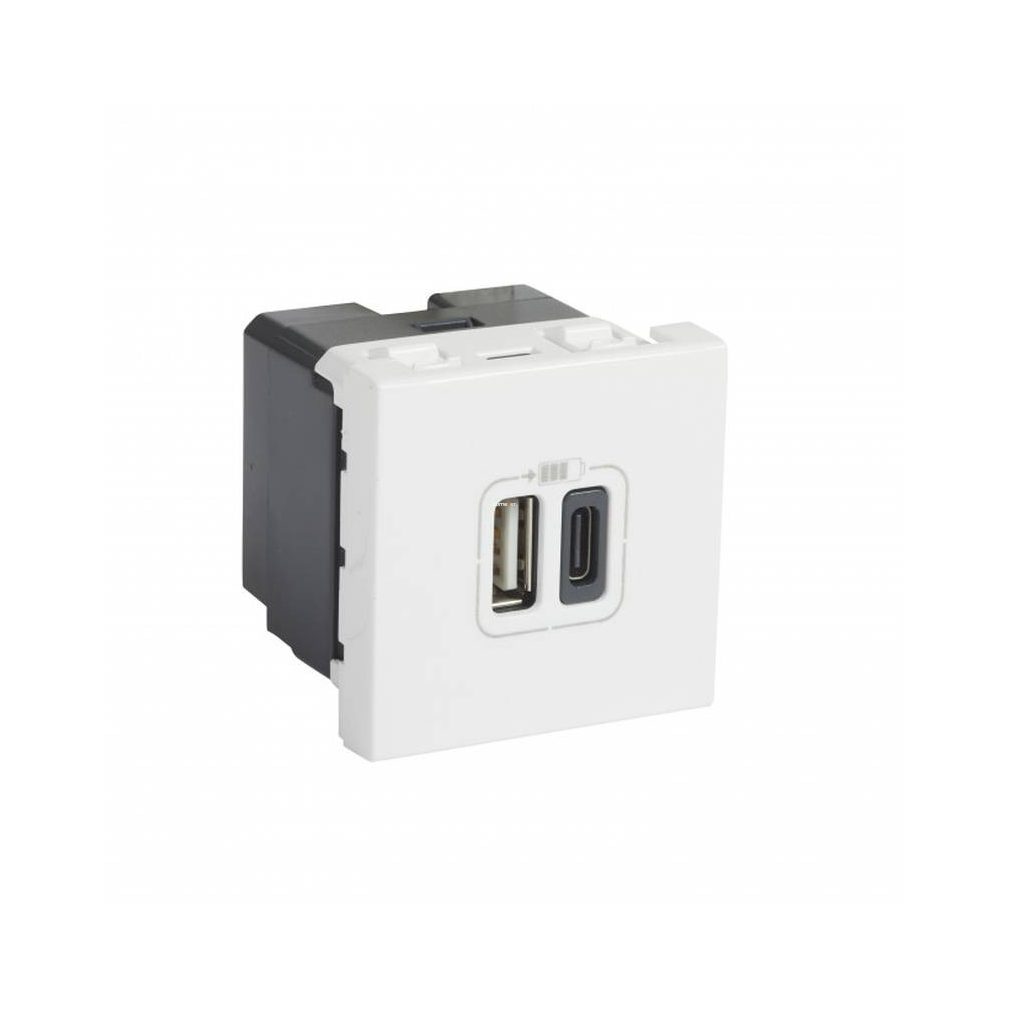 Legrand Progam Mosaic dual USB dual USB-A și USB-C - 230 V - 5 V, 2 module, alb (77592)