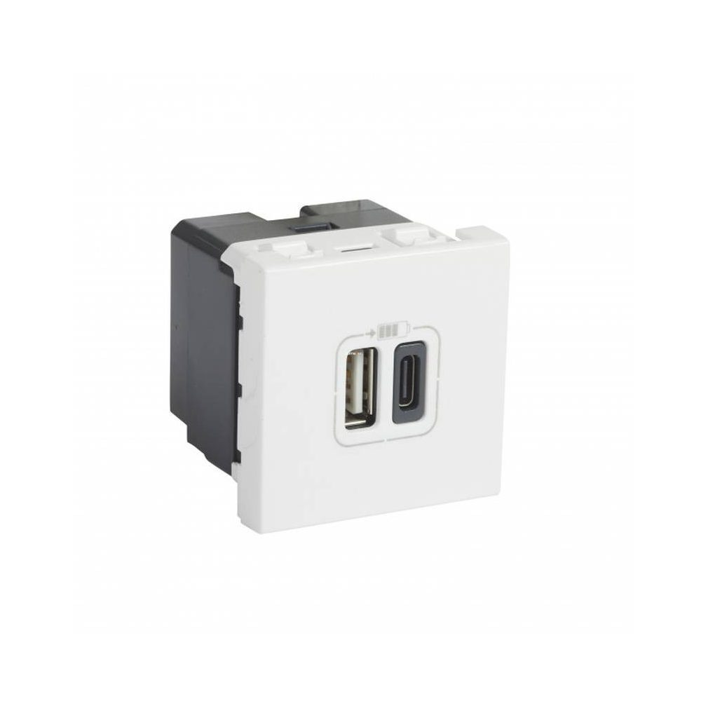 Legrand Progam Mosaic dublă USB dublă USB-A și USB-C - 230 V - 5 V, 2 module, alb (77592)
