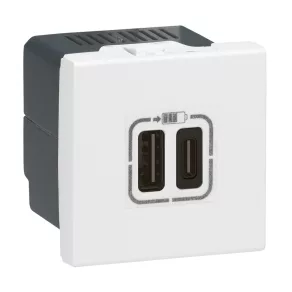   Legrand Program Mosaic dublu USB-A și USB-C-230 V-5 V, 2 module, alb - 77592