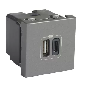   Legrand Program Mosaic dublu USB-A și USB-C-230 V-5 V, 2 module, aluminiu - 79392