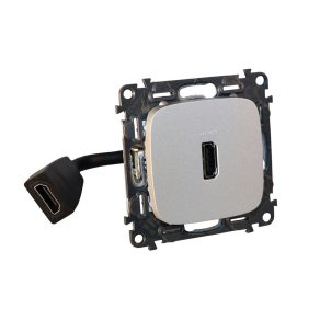   Priză HDMI 1.4 pre-cablată Legrand Valena Allure, furnizată cu cablu de 15 cm, aluminiu - 755167