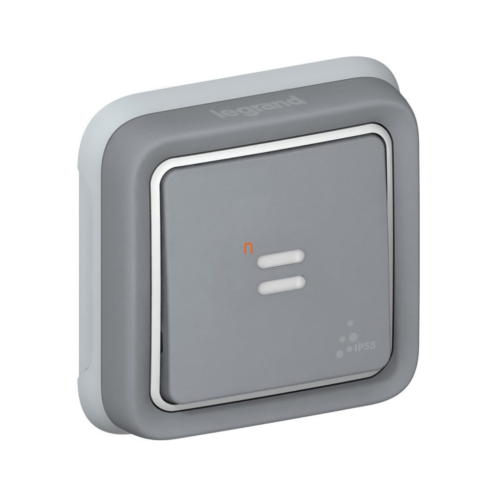 Leg.069821 Plexo 55 comutator cu presare încastrat 1P cu indicator luminos N/C, complet, gri