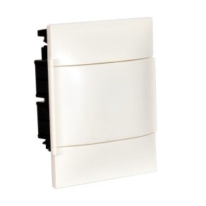   Legrand PractiboxS 1 rând 8 module, cutie de distribuție mică pentru încastrare în pereți din cărămidă (650 °C), cu ușă albă, împământare de protecție și terminal de distribuție neutru - 134148