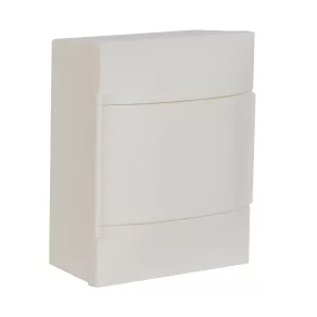   Legrand PractiboxS 1 rând 4 module, cutie de distribuție montată la suprafață, cu ușă albă, împământare de protecție și terminal de distribuție neutru - 134204