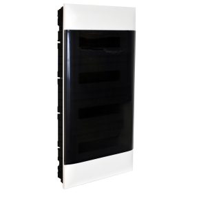   Legrand PractiboxS seria 4, 12 module, cutie de distribuție mică pentru încastrare în pereți din cărămidă (650 °C), cu ușă transparentă de culoare fumurie, împământare de protecție și terminal de distribuție neutru - 135154