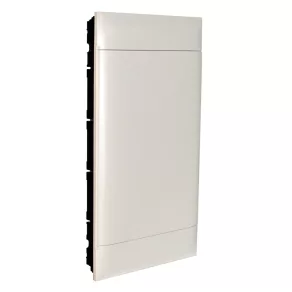   Legrand PractiboxS cutie de distribuție încastrată în perete, cu 4 rânduri și 18 module (650 °C), cu ușă albă, împământare de protecție și terminal de distribuție neutru - 137149