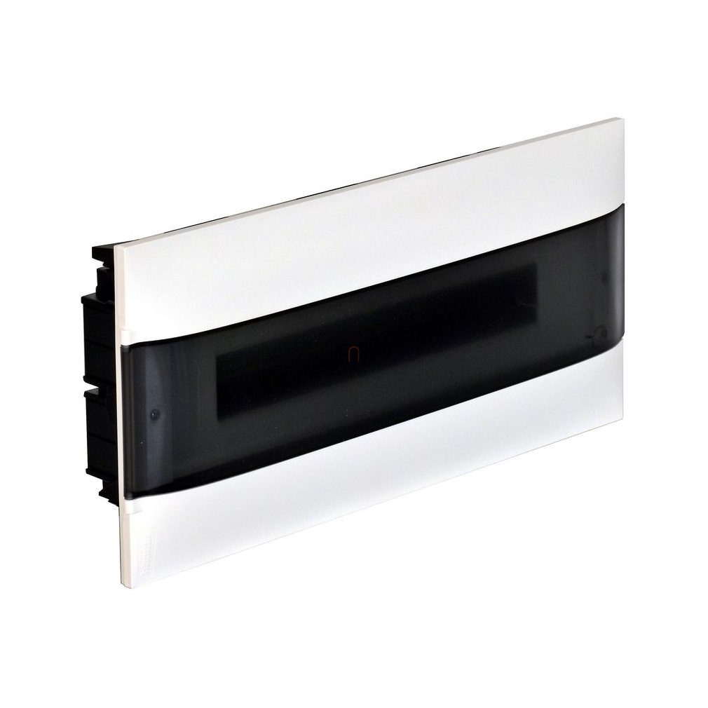 Legrand 137155 PractiboxS téglafalba süllyeszthető kiselosztó, 1 sor 22 modul, átlátszó füstszínű ajtóval, védőföld és nulla elosztókapoccsal