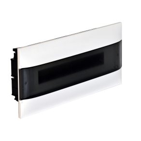   Legrand PractiboxS 1 rând 22 module, cutie de distribuție mică pentru încastrare în pereți din cărămidă (650 °C), cu ușă transparentă de culoare fumurie, împământare de protecție și terminal de distribuție neutru - 137155