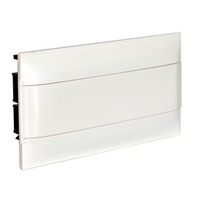   Legrand PractiboxS 1 rând 18 module, cutie de distribuție încastrată pentru plăci de gips-carton (850 °C), cu ușă albă, împământare de protecție și terminal neutru - 137166