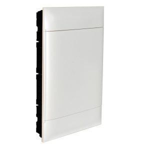   Legrand PractiboxS seria 3 18 module, cutie de distribuție încastrată pentru plăci de gips-carton (850 °C), cu ușă albă, împământare de protecție și terminal de distribuție neutru - 137168