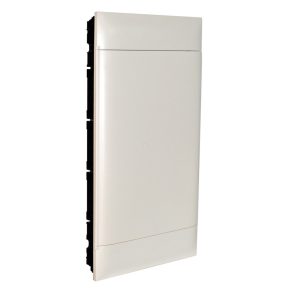   Legrand PractiboxS cutie de distribuție cu 4 rânduri și 18 module, pentru montare încastrată în plăci de gips-carton (850 °C), cu ușă albă, terminal de protecție la împământare și terminal neutru - 137169