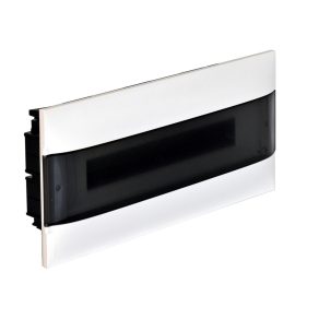   Legrand PractiboxS 1 rând 22 module, cutie de distribuție încastrată pentru plăci de gips-carton (850 °C), cu ușă transparentă de culoare fumurie, împământare de protecție și terminal de distribuție neutru - 137175