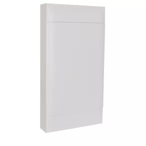   Legrand PractiboxS 4 rânduri, 18 module, cutie de distribuție montată la suprafață (650 °C), cu ușă albă, pământ de protecție și terminale de distribuție neutre - 137209