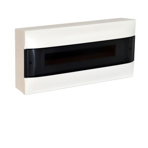   Legrand PractiboxS 1 rând 22 module, cutie de distribuție montată la suprafață (650 °C), cu ușă transparentă de culoare fumurie, terminal de protecție la împământare și terminal neutru - 137215