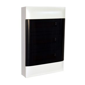   Legrand PractiboxS seria 3, 18 module, cutie de distribuție montată la suprafață (650 °C), cu ușă transparentă de culoare fumurie, împământare de protecție și terminal de distribuție neutru - 137218