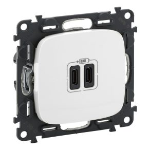   Priză de încărcare Legrand Valena Allure cu două conectori USB tip C, 5 V–3 A–15 W, protecție la supratensiune 1 kW, SELV clasa II, alb - 755345