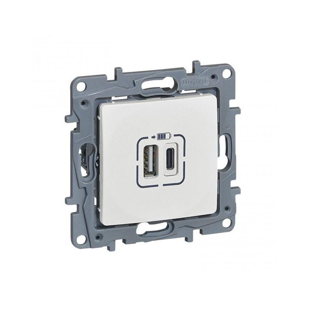 Niloé 764597 fehér kettős USB-A+C töltőaljzat - 3 A - 15 W Legrand