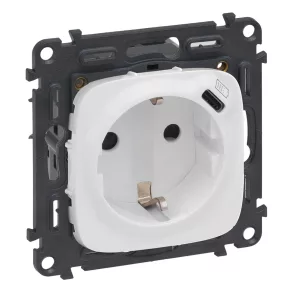   Priză Legrand Valena Allure 2P+F + priză de încărcare USB tip C 1,5 A-5 V-7,5 W, fixare cu clemă/șurub, conexiune cu arc, alb - 753005