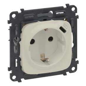   Priză Legrand Valena Allure 2P+F + priză de încărcare USB tip C 1,5 A-5 V-7,5 W, fixare cu cleme/șuruburi, conexiune cu arc, culoare fildeș - 753006