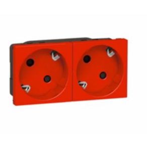   Priză Legrand Mosaic roșie 2x2+F cu conexiune cu arc - 77272