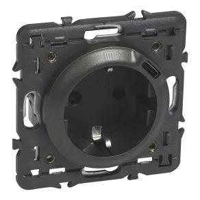   Priză Legrand Céliane 2P+F + priză de încărcare USB-C 1, 5A-5V-7,5W, conexiune cu arc, grafit - 67913