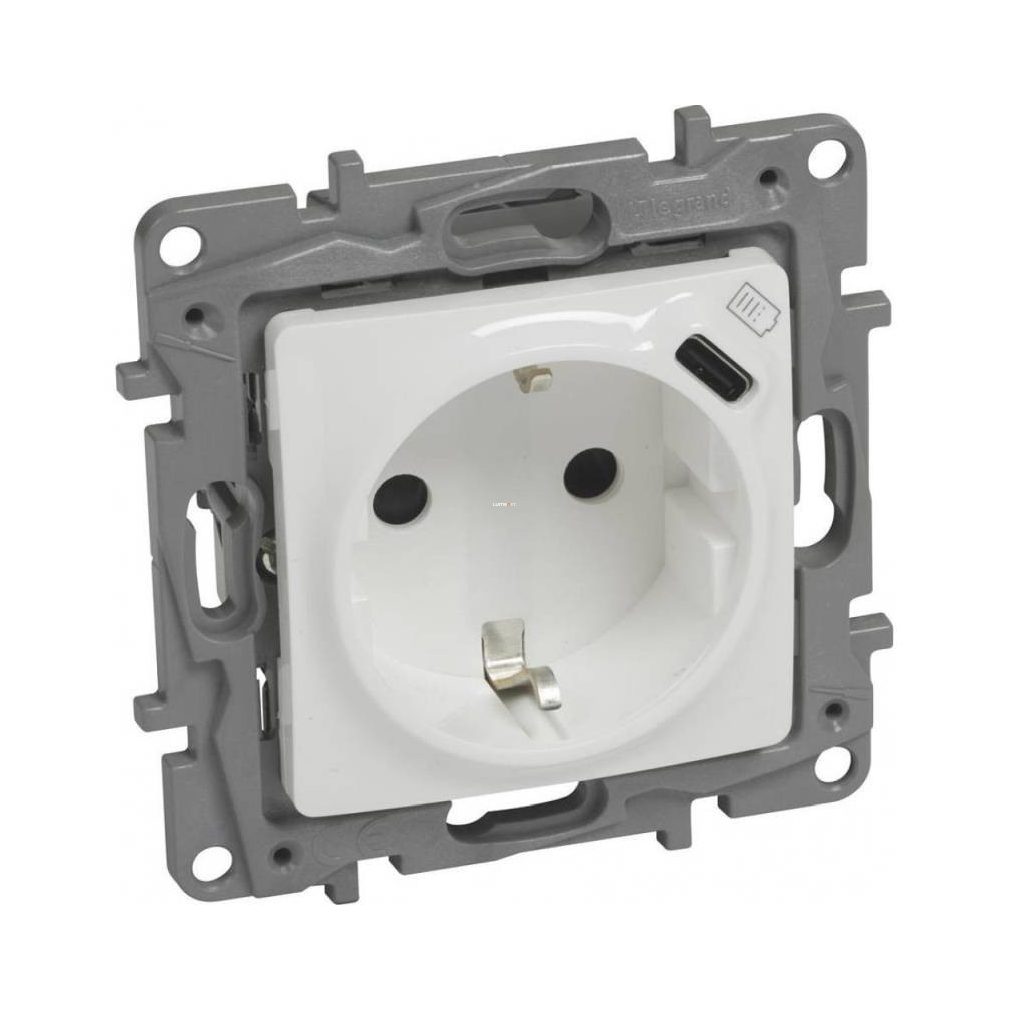 Legrand Niloé priză albă 2P+F cu împământare, conector USB tip C, (764535)