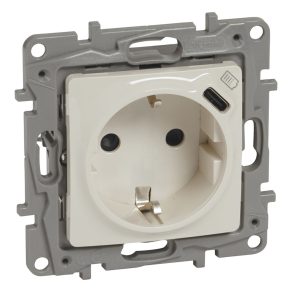   Priză cu împământare Legrand Niloé 2P+F, cu conector USB tip C, bej - 764635